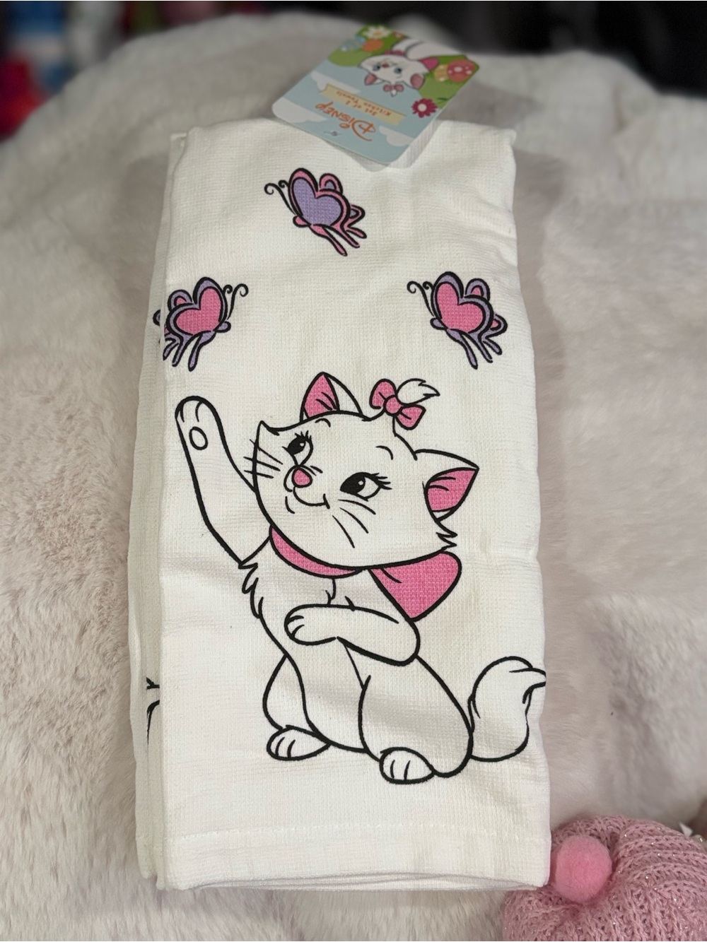 Disney White & Pink Marie Cat Kitchen Towel with Butterflies